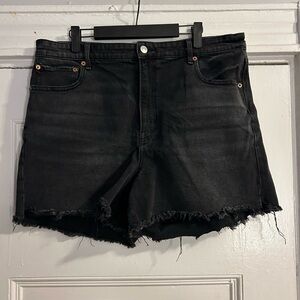 American Eagle Outfitters Black High-Waisted Jean Shorts Frayed Hem